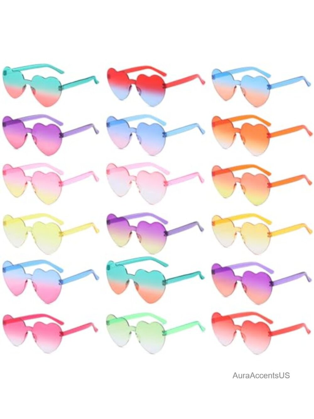 18 Pack Heart Rimless Sunglasses Party Favor Photography Props